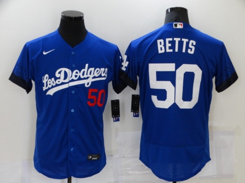 Men's Los Angeles Dodgers #50 Mookie Betts Blue 2021 City Connect Flex Base Stitched Jersey