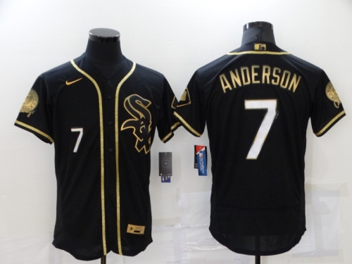 Men's Chicago White Sox #7 Tim Anderson Black 2021 Golden Edition Stitched Flex Base Nike Jersey