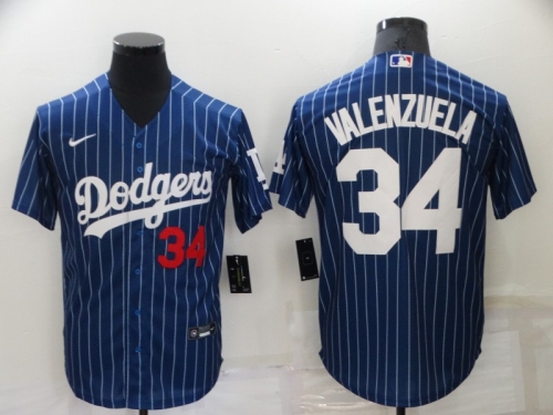 Men's Los Angeles Dodgers #34 Fernando Valenzuela Blue Pinstripe Stitched MLB Cool Base Nike Jersey