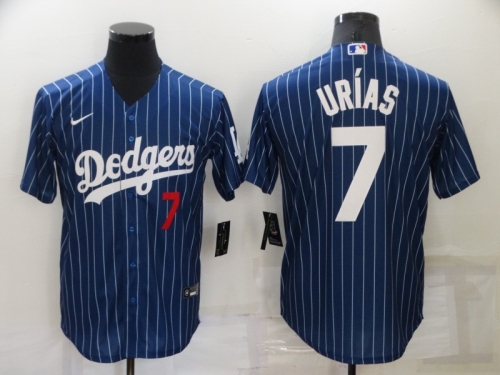 Men's Los Angeles Dodgers #7 Julio Urias Blue Pinstripe Stitched MLB Cool Base Nike Jersey