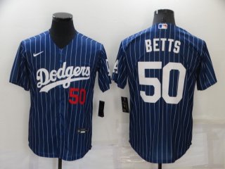 Men's Los Angeles Dodgers #50 Mookie Betts Blue Pinstripe Stitched MLB Cool Base Nike Jersey