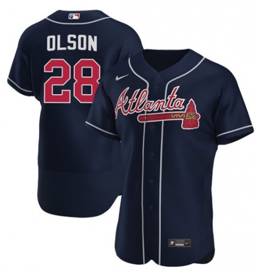 Men's Atlanta Braves #28 Matt Olson Navy Flex Base Stitched Baseball Jersey