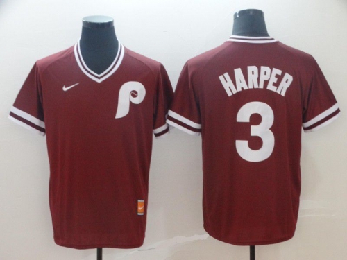 Men Philadelphia Phillies 3 Harper Red Game Throwback Nike 2022 MLB Jersey