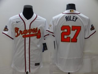 Men's Atlanta Braves #27 Austin Riley 2022 White Gold World Series Champions Program Flex Base Stitched Baseball Jersey