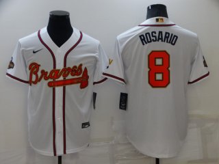 Men's Atlanta Braves #8 Eddie Rosario 2022 White Gold World Series Champions Program Cool Base Stitched Baseball Jersey