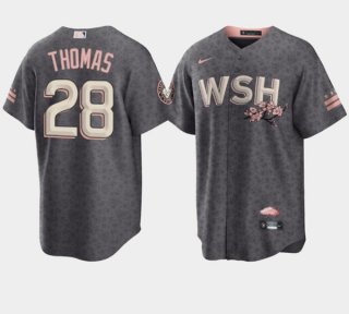 Men's Washington Nationals #28 Lane Thomas 2022 Grey City Connect Cherry Blossom Cool Base Stitched Jersey