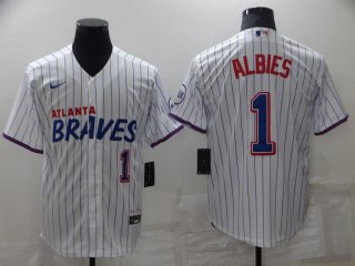 Men's Atlanta Braves #1 Ozzie Albies White 2021 City Connect Stitched MLB Cool Base Nike Jersey