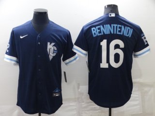 Men's Kansas City Royals #16 Andrew Benintendi 2022 Navy Blue City Connect Cool Base Stitched Jersey