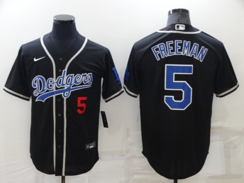 Men's Los Angeles Dodgers #5 Freddie Freeman Black Cool Base Stitched Baseball Jersey