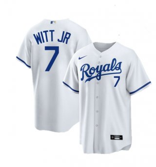 Men's Kansas City Royals #7 Bobby Witt Jr. White Cool Base Stitched Jersey