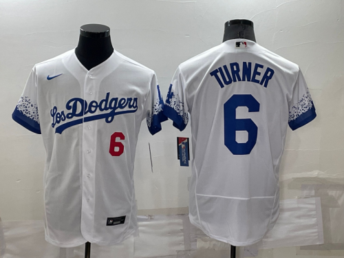 Men's Los Angeles Dodgers #6 Trea Turner White 2022 City Connect Flex Base Stitched Jersey