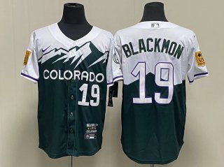 Men's Colorado Rockies #19 Charlie Blackmon Green 2022 City Connect Cool Base Stitched Jersey