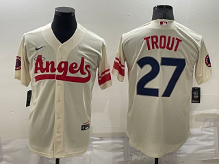 Men's Los Angeles Angels #27 Mike Trout Cream 2022 City Connect Cool Base Stitched Jersey