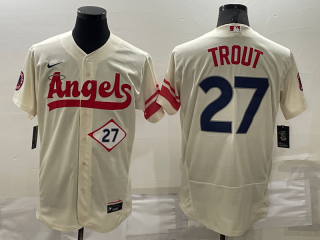 Men's Los Angeles Angels #27 Mike Trout Number Cream 2022 City Connect Flex Base Stitched Jersey