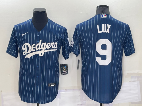 Men's Los Angeles Dodgers #9 Gavin Lux Navy Blue Pinstripe Stitched MLB Cool Base Nike Jersey