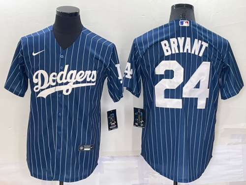 Men's Los Angeles Dodgers #24 Kobe Bryant Navy Blue Pinstripe Stitched MLB Cool Base Nike Jersey