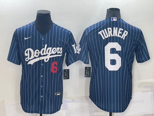 Men's Los Angeles Dodgers #6 Trea Turner Navy Cool Base Stitched Baseball Jersey