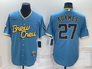 Men's Milwaukee Brewers #27 Willy Adames 2022 Powder Blue City Connect Cool Base Stitched Jersey