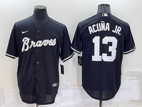 Men's Atlanta Braves #13 Ronald Acuna Jr Black Turn Back The Clock Stitched Cool Base Jersey