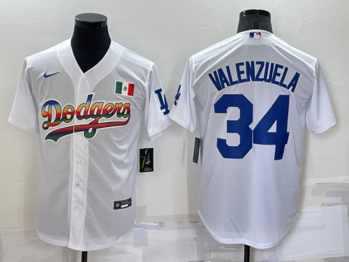 Men's Los Angeles Dodgers #34 Fernando Valenzuela Rainbow White Mexico Cool Base Nike Jersey