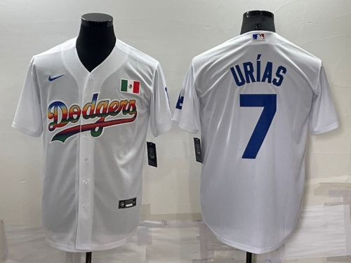 Men's Los Angeles Dodgers #7 Julio Urias Rainbow White Mexico Cool Base Nike Jersey