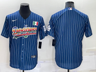 Men's Los Angeles Dodgers Blank Navy Blue Pinstripe Mexico Cool Base Nike Jersey