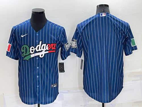 Men's Los Angeles Dodgers Blank Navy Blue Pinstripe Mexico 2020 World Series Cool Base Nike Jersey