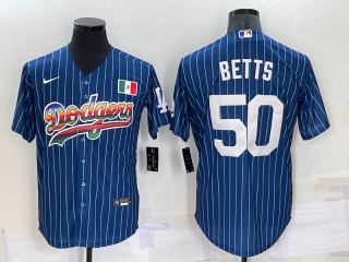 Men's Los Angeles Dodgers #50 Mookie Betts Rainbow Blue Red Pinstripe Mexico Cool Base Nike Jersey