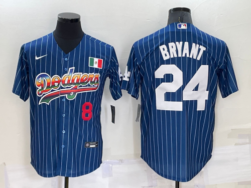 Mens Los Angeles Dodgers #8 #24 Kobe Bryant Number Rainbow Blue Red Pinstripe Mexico Cool Base Nike Jersey