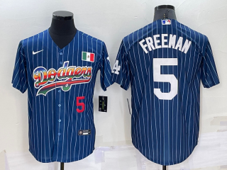 Men's Los Angeles Dodgers #5 Freddie Freeman Number Rainbow Blue Red Pinstripe Mexico Cool Base Nike Jersey