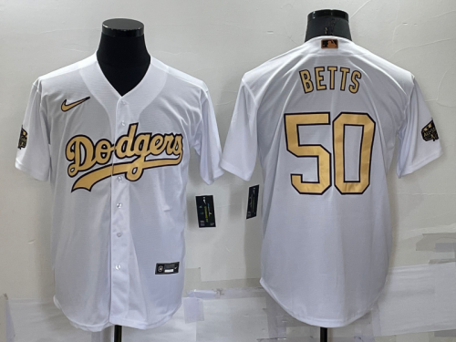 Men's Los Angeles Dodgers #50 Mookie Betts White 2022 All Star Stitched Cool Base Nike Jersey