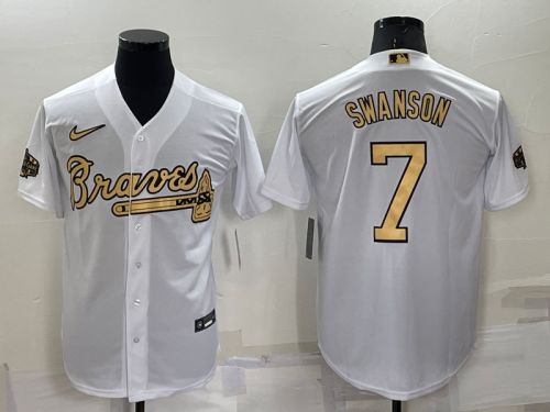 Men's Atlanta Braves #7 Dansby Swanson White 2022 All Star Stitched Cool Base Nike Jersey