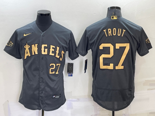 Men's Los Angeles Angels #27 Mike Trout Number Grey 2022 All Star Stitched Flex Base Nike Jersey