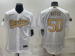 Men's Los Angeles Dodgers #50 Mookie Betts White 2022 All Star Stitched Flex Base Nike Jersey