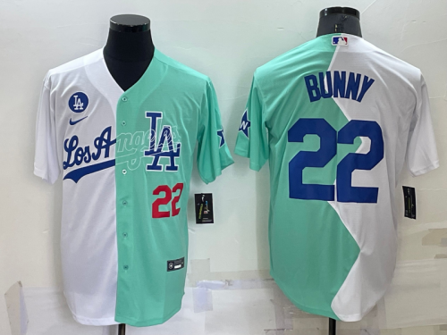 Men's Los Angeles Dodgers #22 Bad Bunny White Green 2022 All Star Cool Base Stitched Baseball Jersey