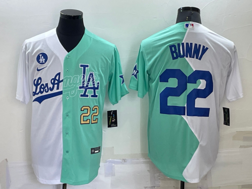 Men's Los Angeles Dodgers #22 Bad Bunny White Green 2022 All Star Cool Base Stitched Baseball Jerseys