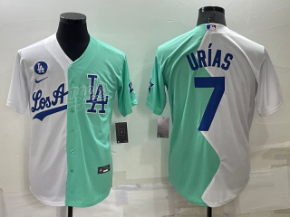 Men's Los Angeles Dodgers #7 Julio Urias White Green Two Tone 2022 Celebrity Softball Game Cool Base Jersey