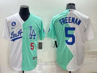 Men's Los Angeles Dodgers #5 Freddie Freeman White Green Number 2022 Celebrity Softball Game Cool Base Jersey