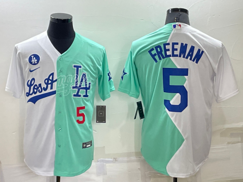 Men's Los Angeles Dodgers #5 Freddie Freeman White Green Number 2022 Celebrity Softball Game Cool Base Jersey