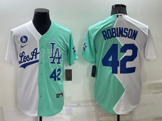 Men's Los Angeles Dodgers #42 Jackie Robinson White Green Number 2022 Celebrity Softball Game Cool Base Jersey1