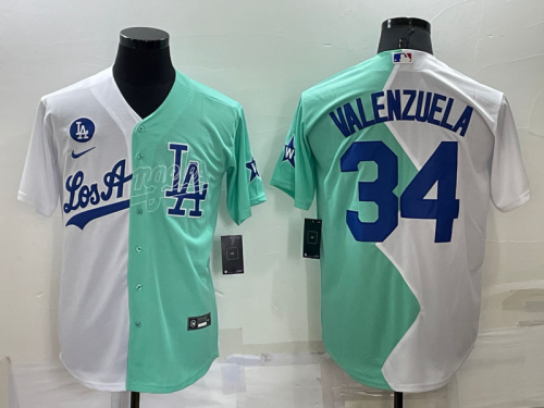 Men's Los Angeles Dodgers #34 Fernando Valenzuela White Green Two Tone 2022 Celebrity Softball Game Cool Base Jersey