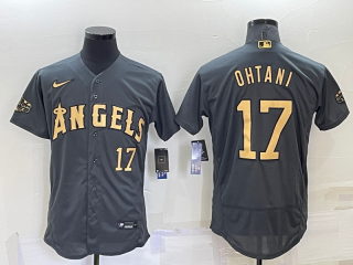 Men's Los Angeles Angels #17 Shohei Ohtani Number Grey 2022 All Star Stitched Flex Base Nike Jersey