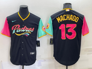 Men's San Diego Padres #13 Manny Machado Black 2022 City Connect Cool Base Stitched Jersey