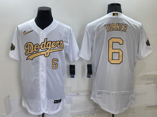 Men's Los Angeles Dodgers #6 Trea Turner Number White 2022 All Star Stitched Flex Base Nike Jersey