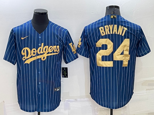 Men's Los Angeles Dodgers #24 Kobe Bryant Navy Blue Gold Pinstripe Stitched MLB Cool Base Nike Jersey