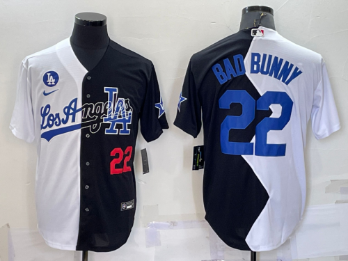 Men's Los Angeles Dodgers #22 Bad Bunny White Black Number 2022 Celebrity Softball Game Cool Base Jersey