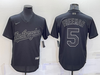 Men's Los Angeles Dodgers #5 Freddie Freeman Black Pullover Turn Back The Clock Stitched Cool Base Jersey