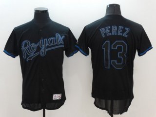 Men's Kansas City Royals #13 Salvador Perez Lights Out Black Fashion 2016 Flexbase Majestic Baseball Jersey