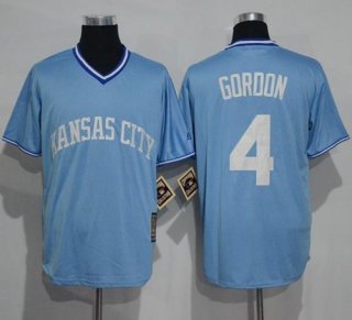 Royals #4 Alex Gordon Light Blue Cooperstown Stitched MLB Jersey