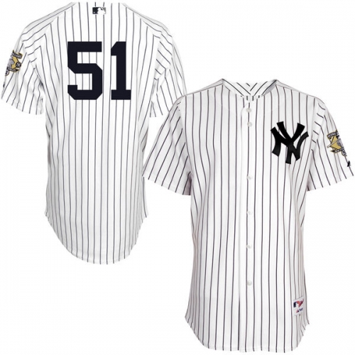 Men's New York Yankees #51 Bernie Williams Retired White Stitched MLB Majestic Cool Base Jersey with Commemorative Patch